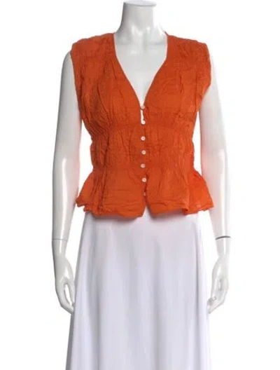 Pre-owned Frame V-neck Sleeveless Crop Top In Orange