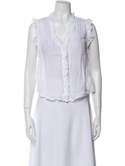 Pre-owned Frame V-neck Sleeveless Crop Top In White