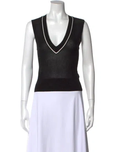 Pre-owned Frame V-neck Sleeveless Top In Black