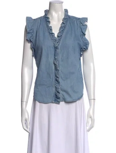 Pre-owned Frame V-neck Sleeveless Top In Blue
