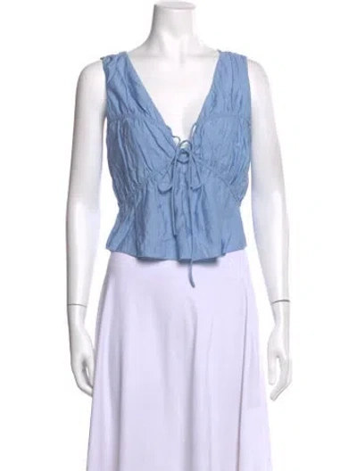 Pre-owned Frame V-neck Sleeveless Top In Blue
