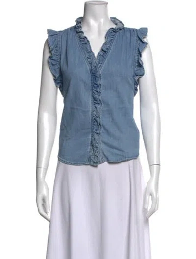Pre-owned Frame V-neck Sleeveless Top W/ Tags In Blue