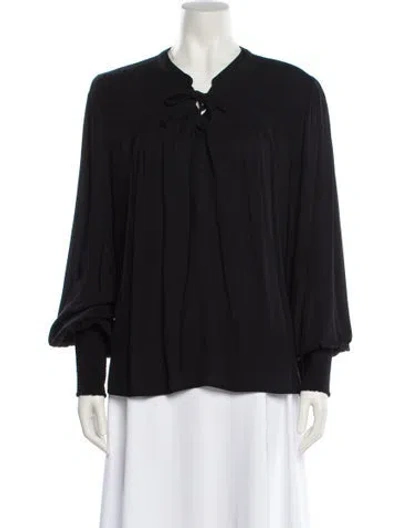 Pre-owned Frame V-neck Three-quarter Sleeve Blouse In Black
