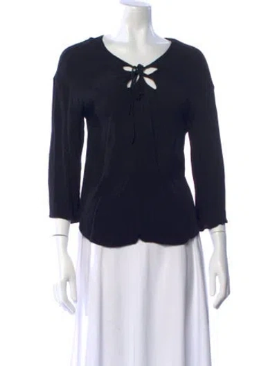 Pre-owned Frame V-neck Three-quarter Sleeve Blouse In Black