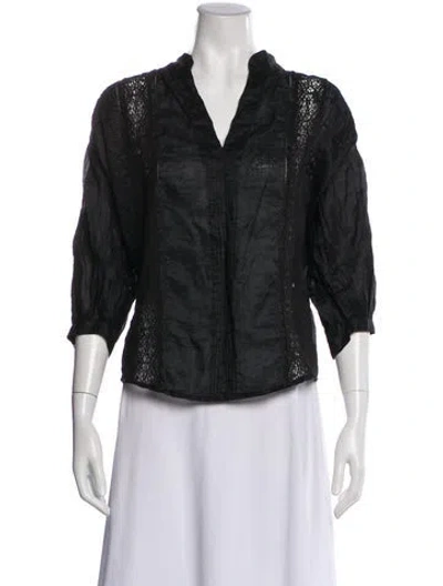 Pre-owned Frame V-neck Three-quarter Sleeve Blouse In Black