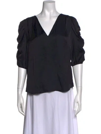 Pre-owned Frame V-neck Three-quarter Sleeve Blouse In Black