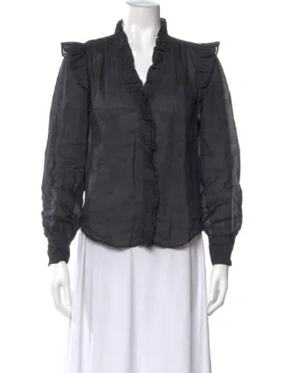 Pre-owned Frame V-neck Three-quarter Sleeve Blouse In Black