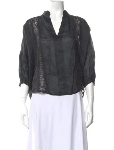 Pre-owned Frame V-neck Three-quarter Sleeve Blouse In Black