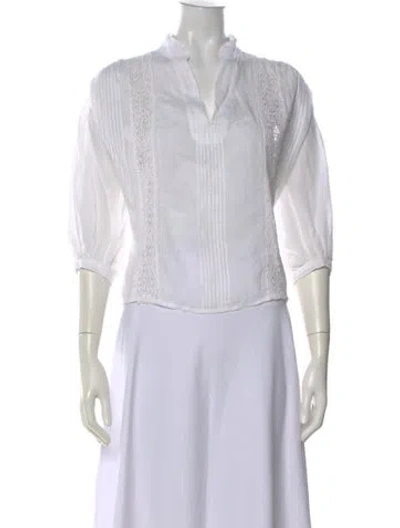Pre-owned Frame V-neck Three-quarter Sleeve Blouse In White
