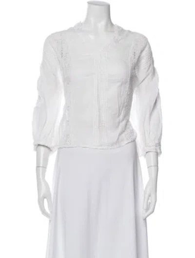 Pre-owned Frame V-neck Three-quarter Sleeve Blouse In White