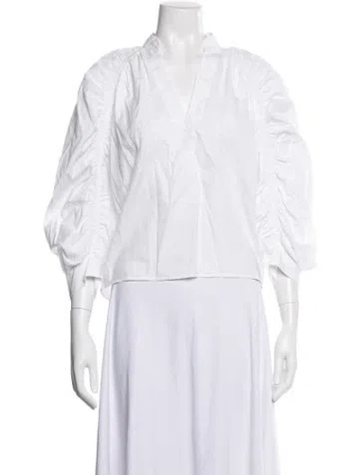Pre-owned Frame V-neck Three-quarter Sleeve Blouse In White