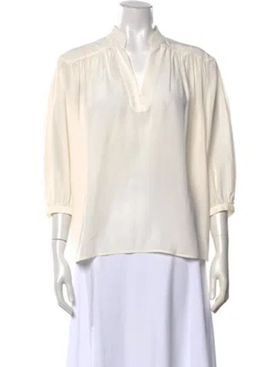 Pre-owned Frame V-neck Three-quarter Sleeve Blouse In White