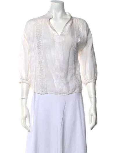 Pre-owned Frame V-neck Three-quarter Sleeve Blouse In White
