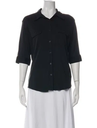 Pre-owned Frame V-neck Three-quarter Sleeve Button-up Top In Black