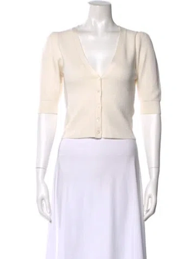 Pre-owned Frame V-neck Three-quarter Sleeve Button-up Top In Neutral