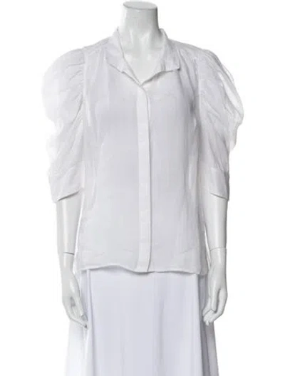 Pre-owned Frame V-neck Three-quarter Sleeve Button-up Top In White