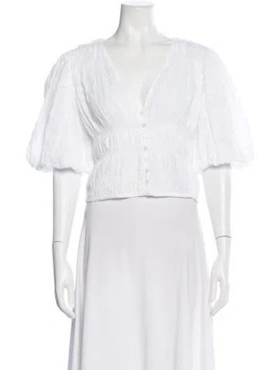 Pre-owned Frame V-neck Three-quarter Sleeve Crop Top In White