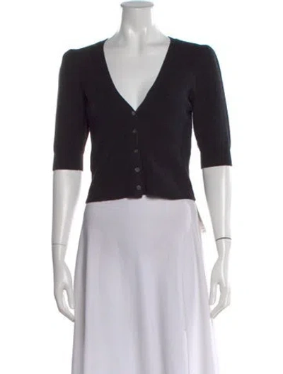 Pre-owned Frame V-neck Three-quarter Sleeve Top In Black