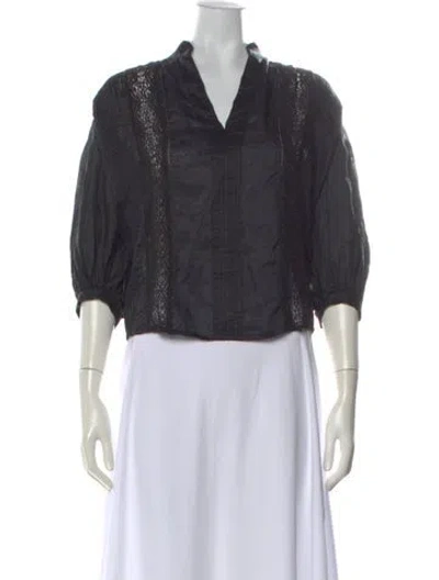Pre-owned Frame V-neck Three-quarter Sleeve Top In Black