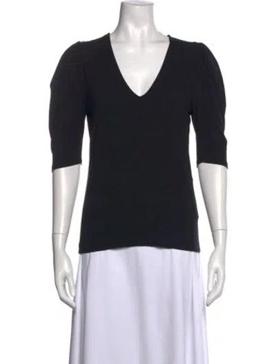 Pre-owned Frame V-neck Three-quarter Sleeve Top In Black