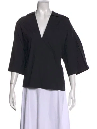 Pre-owned Frame V-neck Three-quarter Sleeve Top In Black