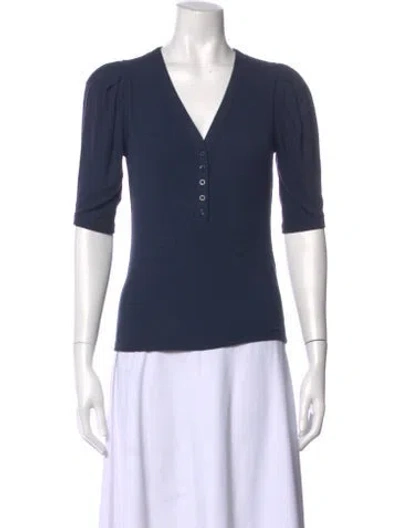 Pre-owned Frame V-neck Three-quarter Sleeve Top In Blue