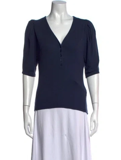Pre-owned Frame V-neck Three-quarter Sleeve Top In Blue
