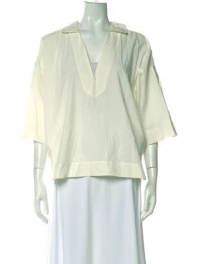 Pre-owned Frame V-neck Three-quarter Sleeve Top In White