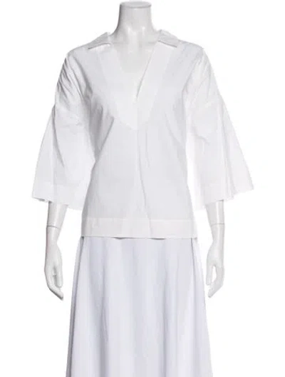 Pre-owned Frame V-neck Three-quarter Sleeve Top In White