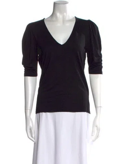 Pre-owned Frame V-neck Three-quarter Sleeve T-shirt In Black