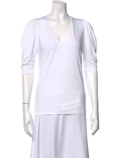 Pre-owned Frame V-neck Three-quarter Sleeve T-shirt In White