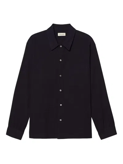 Frame Waffle-textured Long-sleeve Shirt In Blue