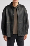 Frame Washed Leather Jacket In Black Washed
