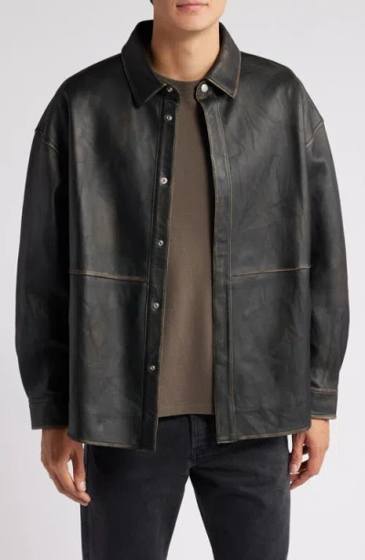 Frame Washed Leather Jacket In Black Washed