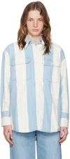 Frame The Borrowed Oversized Striped Cotton-poplin Shirt In Blue White Stripe