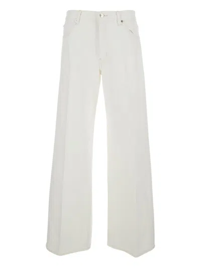 Frame High Rise Wide Frayed High-rise Wide-leg Jeans In White