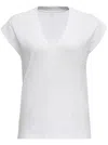 FRAME WHITE COTTON V-NECK T-SHIRT