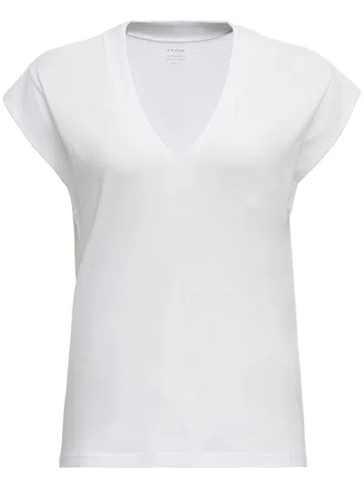 Frame White Cotton V-neck T-shirt In Gray