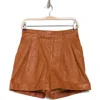Frame Pleated Wide Cuff Leather Shorts In Light Whiskey