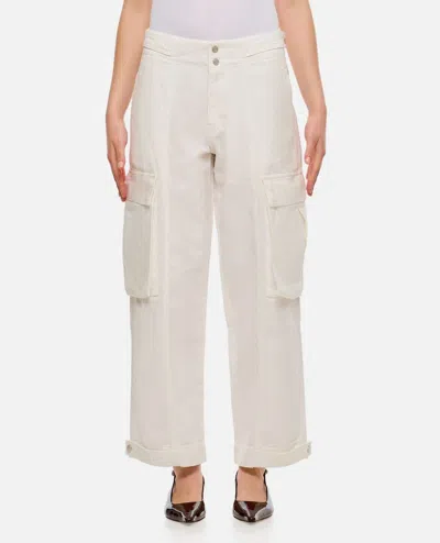 Frame Wide Leg Cargo Denim Pants In White