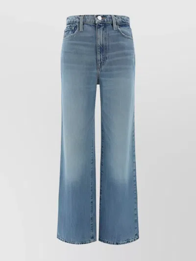 Frame Wide Leg Cotton Jeans With Frayed Hem In Blue