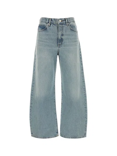 Frame Wide-leg Bow Jeans In Cotton Denim In Blue