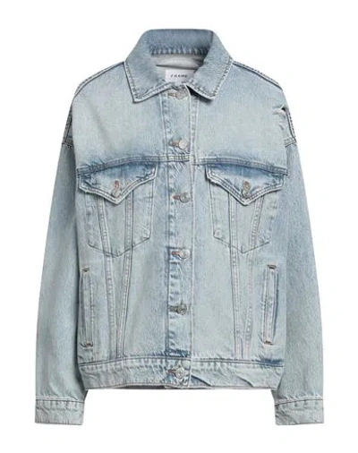 Frame Woman Denim Outerwear Blue Size L Cotton, Recycled Cotton