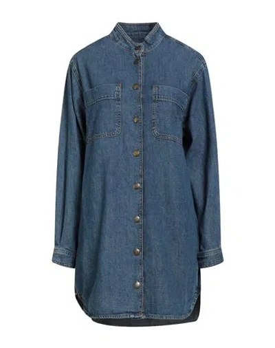 Frame Woman Mini Dress Blue Size L Cotton, Recycled Cotton