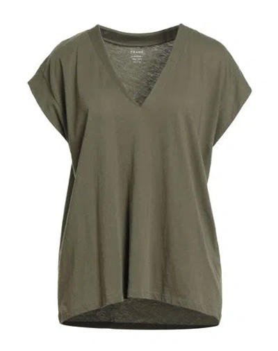 Frame Woman T-shirt Military Green Size L Pima Cotton In Gray