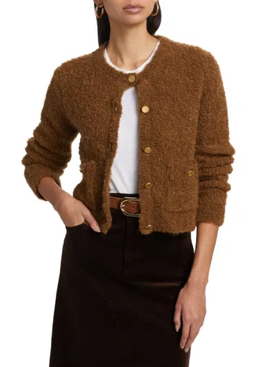 Frame Women's Alpaca-wool Knit Patch-pocket Cardigan In Brown