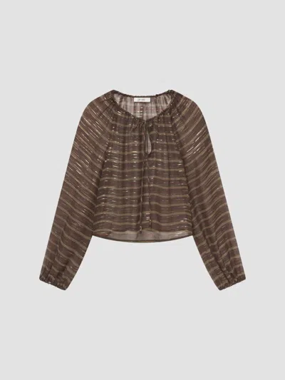 Frame Women's Balloon Metallic Striped Silk-blend Blouse In Oakwood Multi