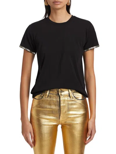 Frame Women's Beaded-cuff T-shirt In Blue
