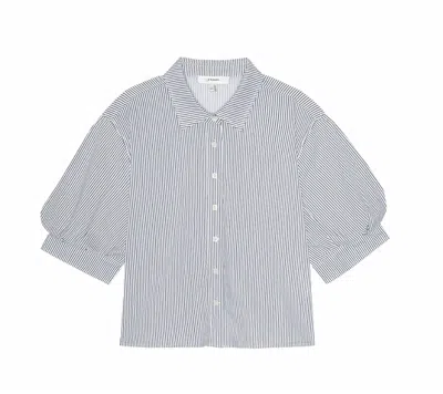 Frame Billow Sleeve Shirt In Navy Stripe In Blue
