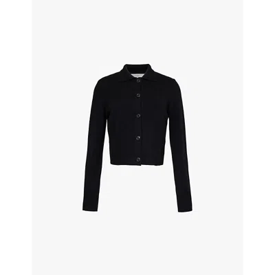 Frame Shrunken Spread-collar Cashmere Cardigan In Black